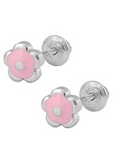 felicitous itsy-bitsy enameled flower sterling silver earrings for babies and children